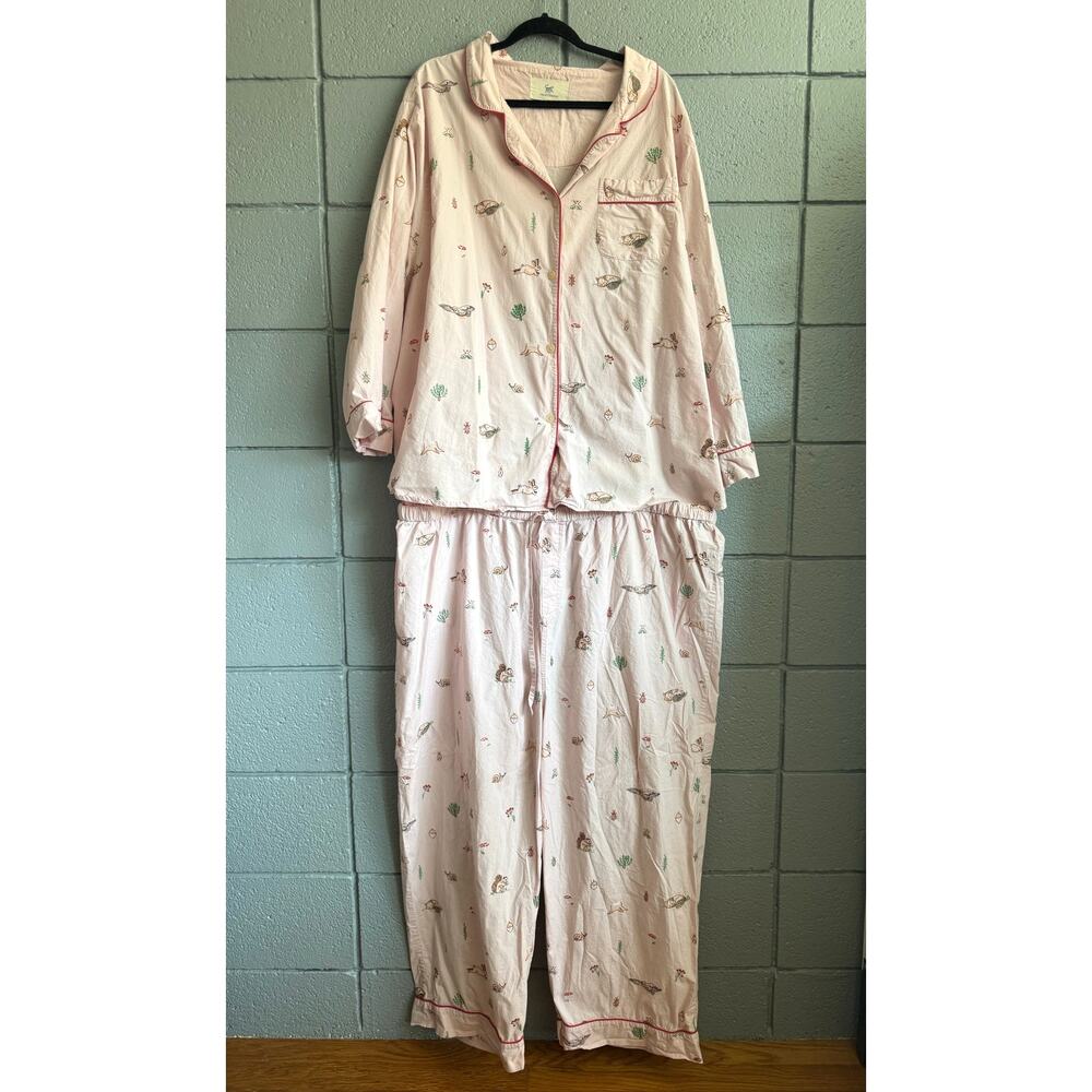 Printfresh Wood Embroidered Pajama Set in Pale Pink size 4X - Picture 2 of 5